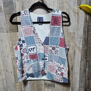 At Last Vintage 90s Country Farm Animal Cotragecore Patchwork Vest